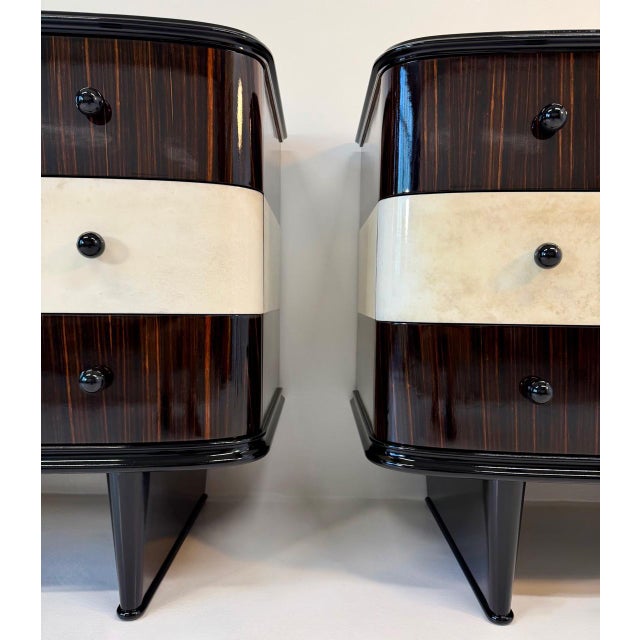 Twin Parchment and Exotic Wood Dressers, 1940s, Set of 2 For Sale - Image 15 of 17
