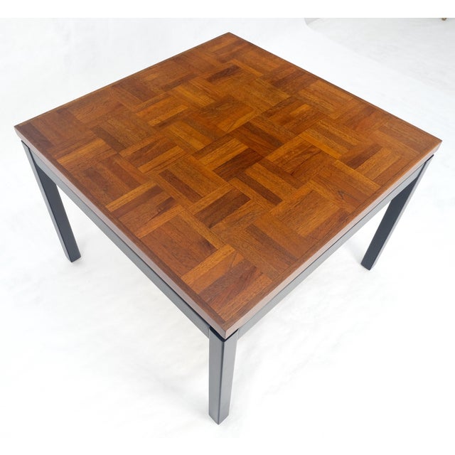 Mid 20th Century Parquetry Teak Top 28x28" Square Top Black Lacquer Top Side End Table MINT For Sale - Image 5 of 13