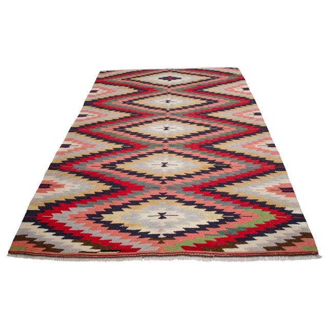 Vintage 5x8 Ft Turkish Rug Kilim – Tribal Living Room Decor Bohemian Style Rug For Sale - Image 4 of 14