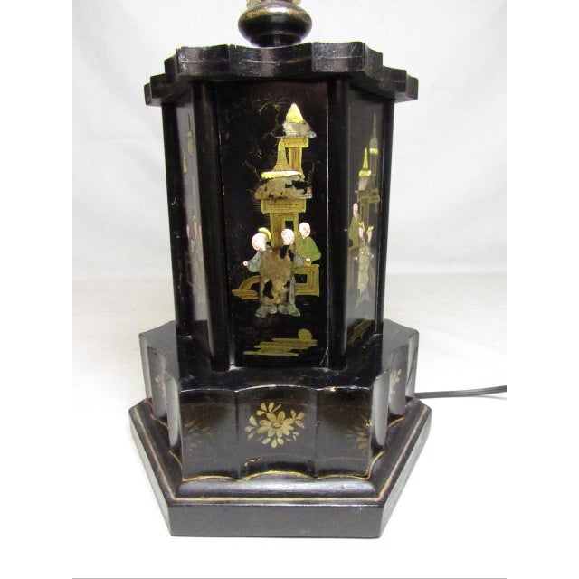 Black Vintage English Chinoiserie Decorated Table Lamp For Sale - Image 8 of 15