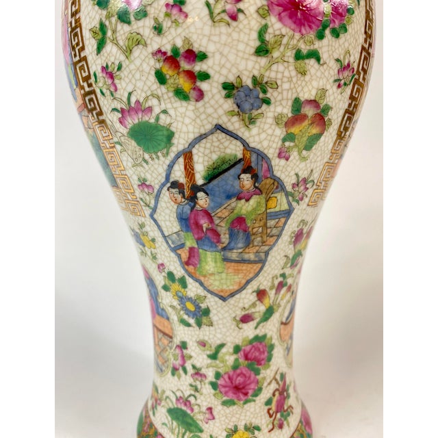 White 1980s Hand Painted Porcelain Famille Rose Covered Vase For Sale - Image 8 of 10