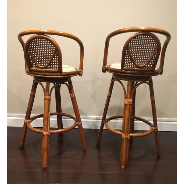 Wicker Swivel Bar Stools With Cushions A Pair Chairish