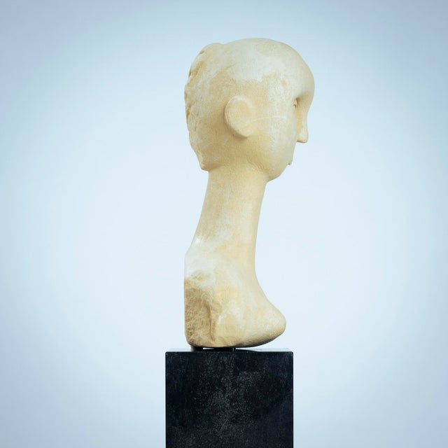 Contemporary Modernist Bust Sculpture of a Woman, 1980s, Sandstone For Sale - Image 3 of 18