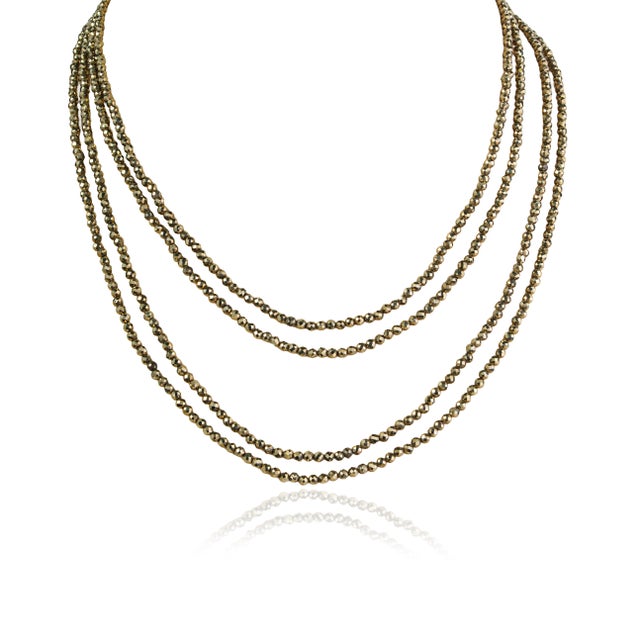 73 Ct Pyrite Beaded Double Strand Necklace With Silver Clasp 2.8mm Beads 18” Long For Sale - Image 11 of 18