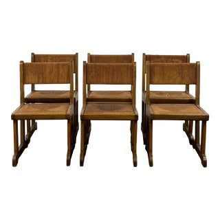 1970s Oak/Rush Dining Chairs - Set of 6 For Sale