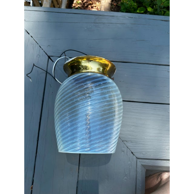 American Large Vintage Opalescent Shade With Vintage Brass Flushmount Fixture For Sale - Image 3 of 6