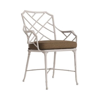 Brown Jordan Calcutta Arm Chair, Dove frame with Fusion Moccasian fabric For Sale