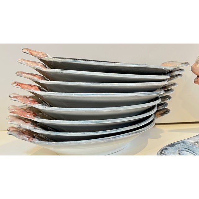 Vintage Italian Fish Plate Set by R. Blanche - Set of 9 For Sale - Image 12 of 13