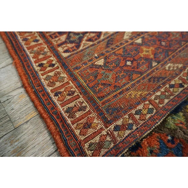 Wine 1900s Blue Navy Geometric Tribal Antique Pair of Persian Sumak Carpets 1'8" X 3'5" Woven Wool Rugs For Sale - Image 8 of 10