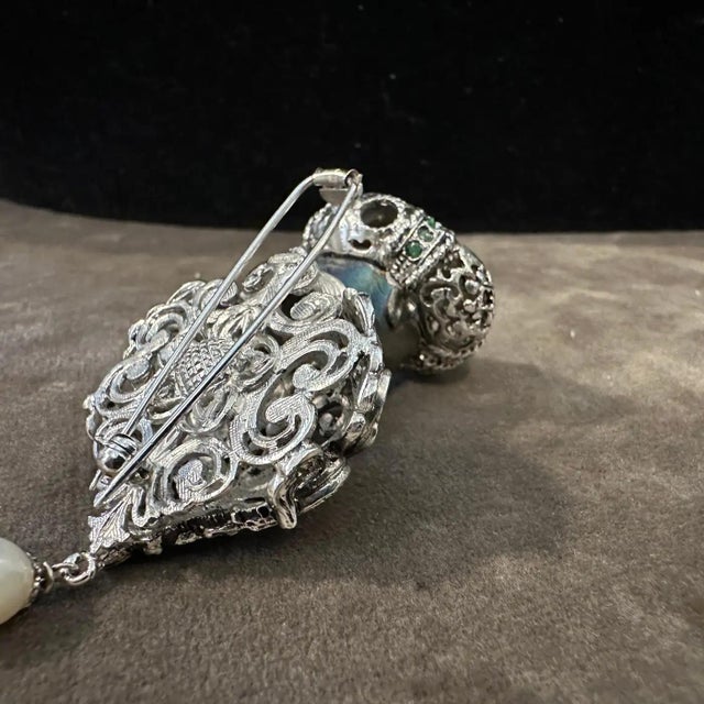 Amazing 1990s Sterling Silver and Precious Stones Italian Brooch For Sale - Image 9 of 12
