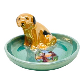 Antique Art Deco 1920s Old Noritake Lusterware Figural Dog Trinket Pin Dish For Sale