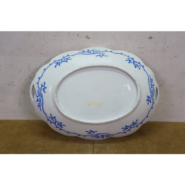 Blue Antique Blue & White Scalloped Maple Leaf Serving Tray Platter Dish For Sale - Image 8 of 10