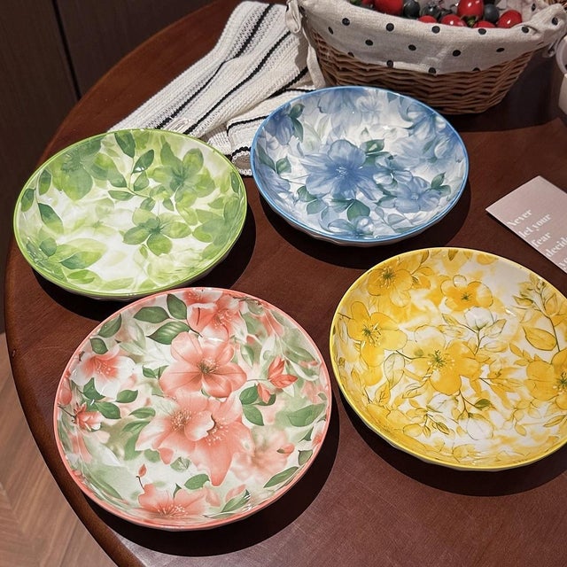 Floral Ceramic Plate in Country Style - Set of 4 For Sale - Image 4 of 5