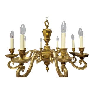 Vintage Brass Chandelier 8-Light Fixture, Chapman Style For Sale