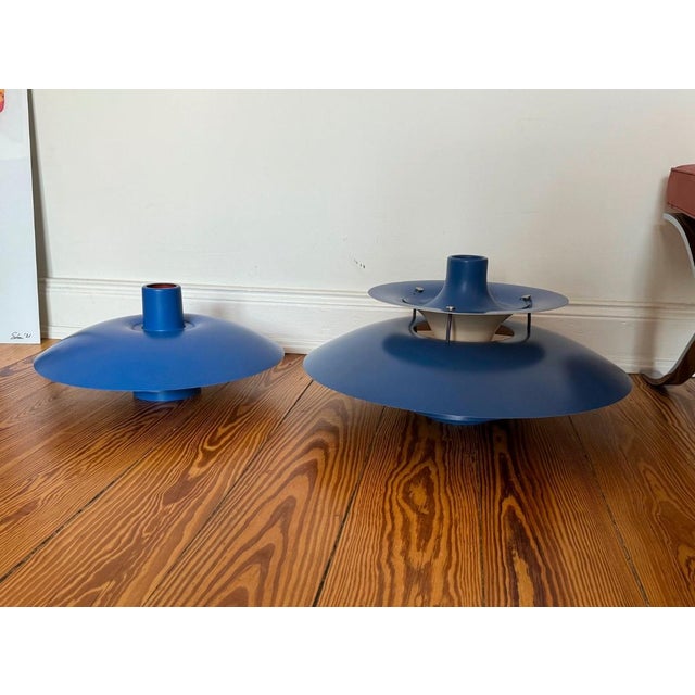 Vintage Blue Model Ph 4/3 Pendant Lamps by Poul Henningsen for Louis Poulsen, 1970s, Set of 2 For Sale - Image 9 of 11