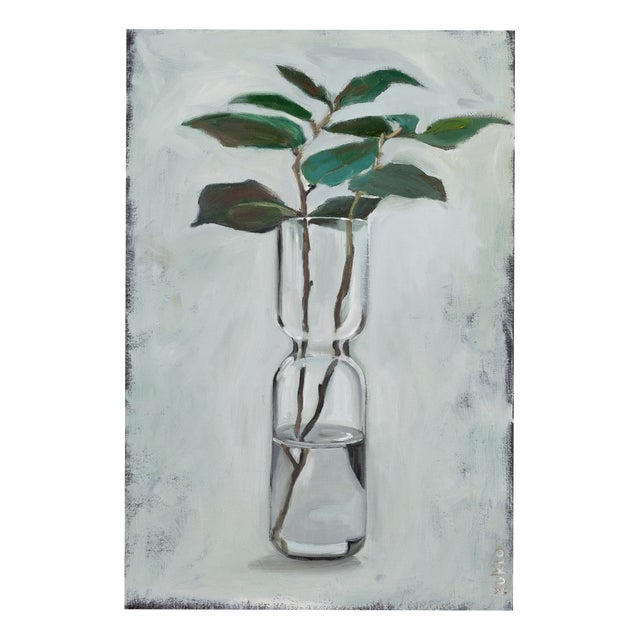 Justyna Kuklo, Tall Transparent Vase with a Twig, 2020, Oil on Canvas, Framed For Sale