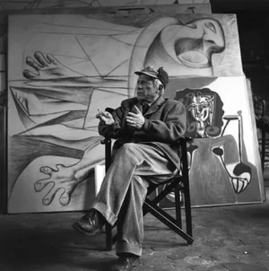 Pablo Picasso in His Paris Art Studio' Photograph