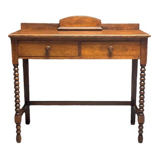 Antique Early American Cherrywood Two Drawer Traditional Writing Desk With Pen Holder For Sale