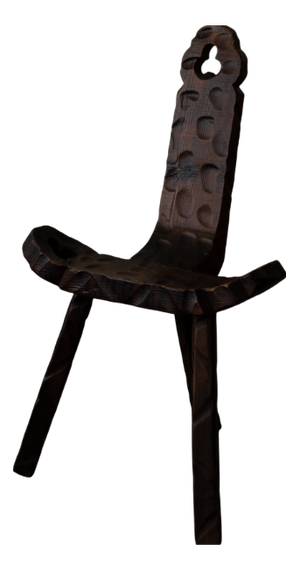 Spanish Brutalist Tripod Chair in Carved Wood, 1960s