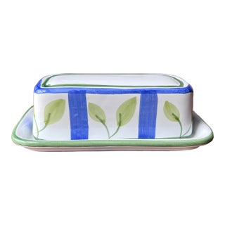 1990s Caleca Leaf Pattern Made in Italy Butter Dish With Lid For Sale