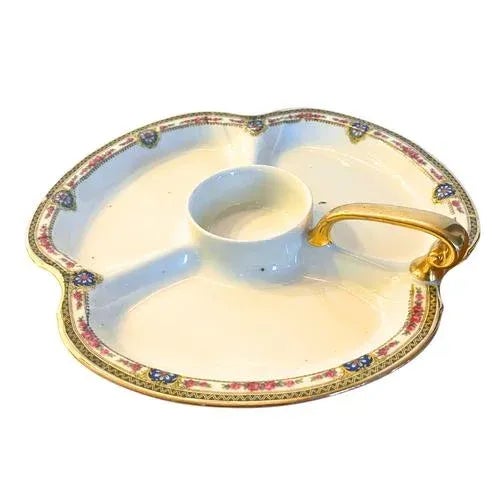 Vintage Limoges Porcelain Divided Gold Handled Dish, Circa 1960 For Sale - Image 3 of 5