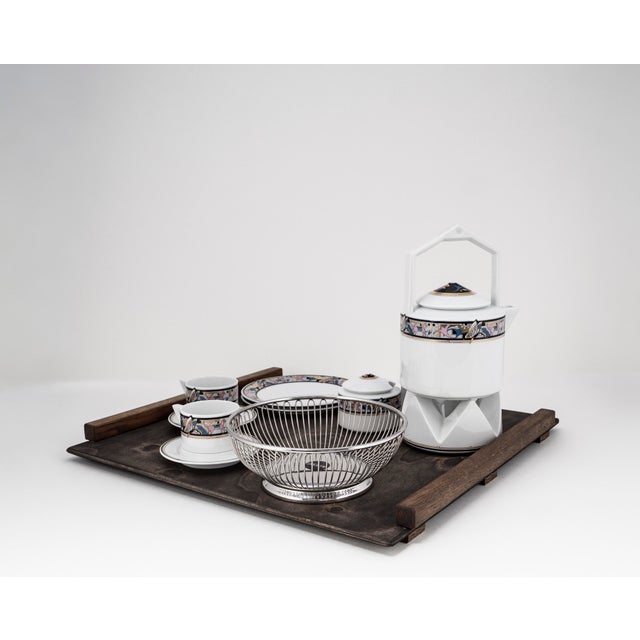Wood Art Deco Cantana Najade Tête-À-Tête for Two on Wooden Tray from Fürstenberg and Alessi, 1980s, Set of 14 For Sale - Image 7 of 18