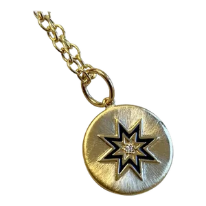 Syna Yellow Gold Cosmic North Star Enamel Pendant with Diamond