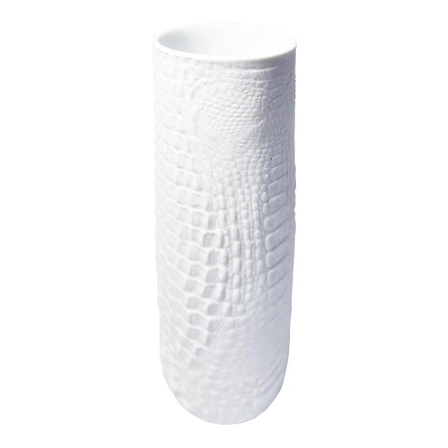 White Modernist Bisque Porcelain Vase With Crocodile Texture by a.k. Kaiser For Sale