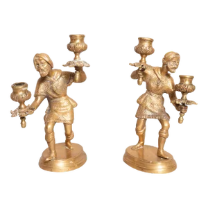 Pair of Victorian Brass Figural Candlesticks