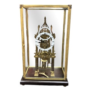 Large Chain Fusee Cathedral Skeleton Clock with Case and Key For Sale