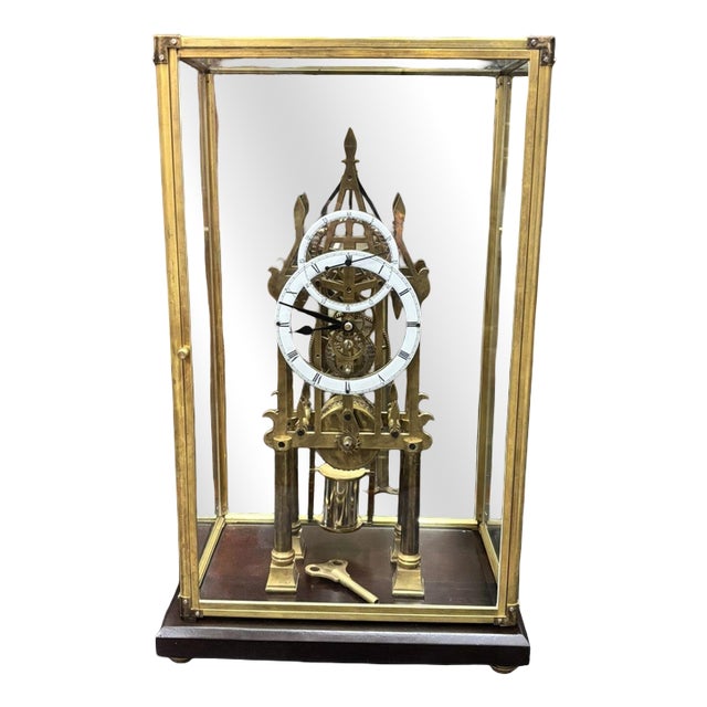 Large Chain Fusee Cathedral Skeleton Clock with Case and Key For Sale