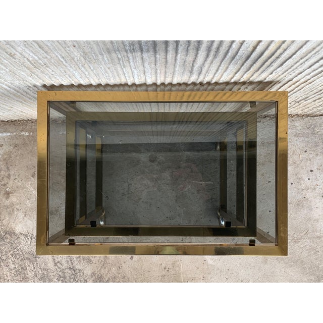 Nesting Tables Italian Design 1970 in Brass With Smoked Glass and Wheels - a Pair For Sale - Image 10 of 11