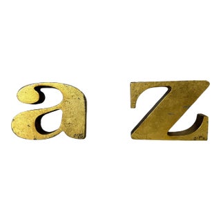 1960s Signed Curtis Jeré "A to Z" Gold Bookends - a Pair For Sale