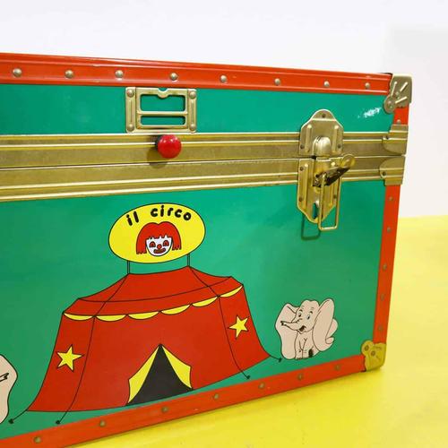 Metal Chest with Circus Decoration and Orange Edges For Sale - Image 4 of 8