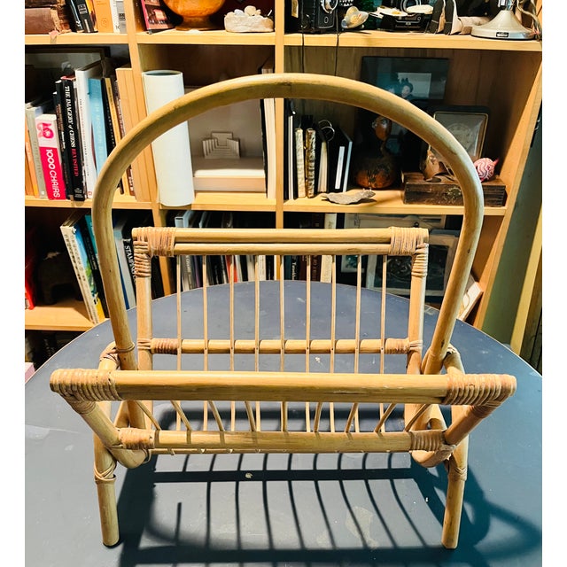 Wood Mid Century Rattan Magazine Catch All Rack For Sale - Image 7 of 7