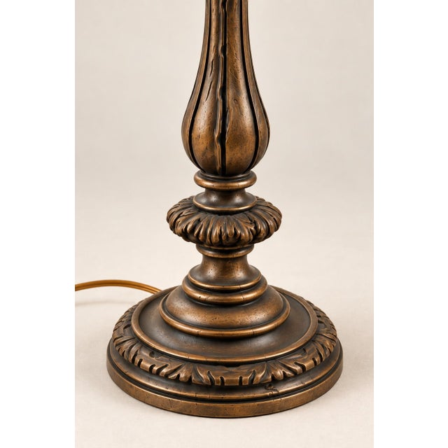 Teal Vintage Neoclassical Acanthus Table Lamp With Peacock Teal Satin Shade For Sale - Image 8 of 9