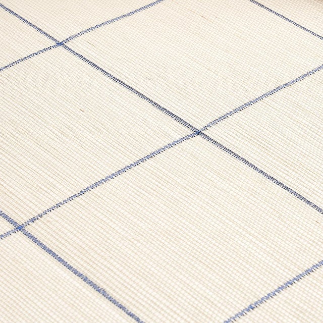 Traditional SAMPLE - Schumacher Windowpane Embroidered Sisal Wallpaper In Navy For Sale - Image 3 of 4