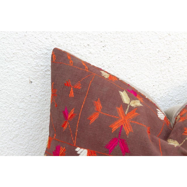 Indian Ropar Radiant, Antique Phulkari Lumbar Pillow Cover For Sale - Image 3 of 6