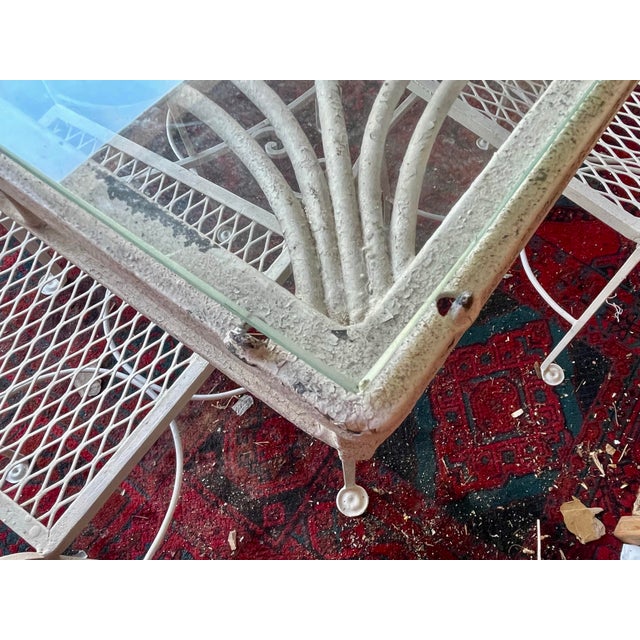 Mid 20th Century Grape Leaf & Vine Wrought Iron Outdoor Patio Table W/Glass Top & 6 Mesh Seat Chairs For Sale - Image 12 of 12
