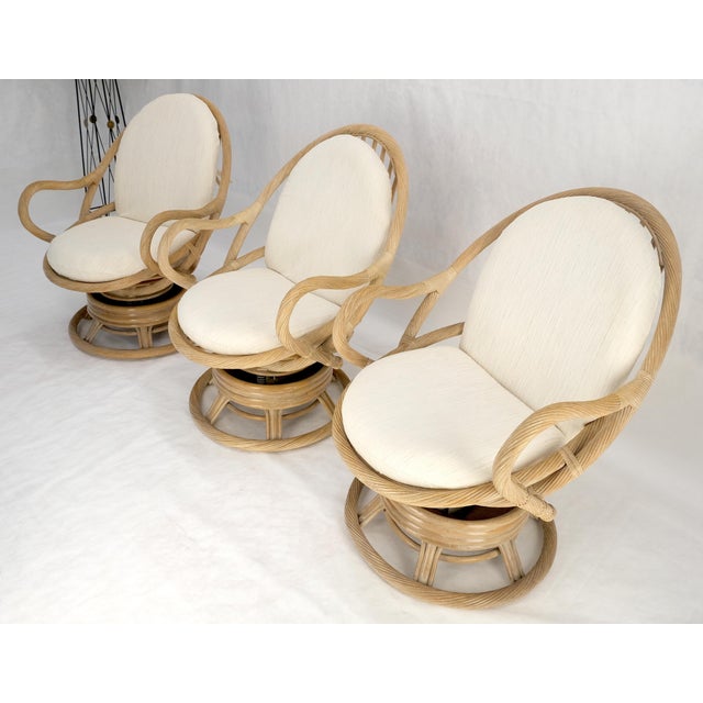 Tan Set of Three Rocking Twisted Rattan Reed Oval Back Arm Lounge Chairs c1970s For Sale - Image 8 of 10