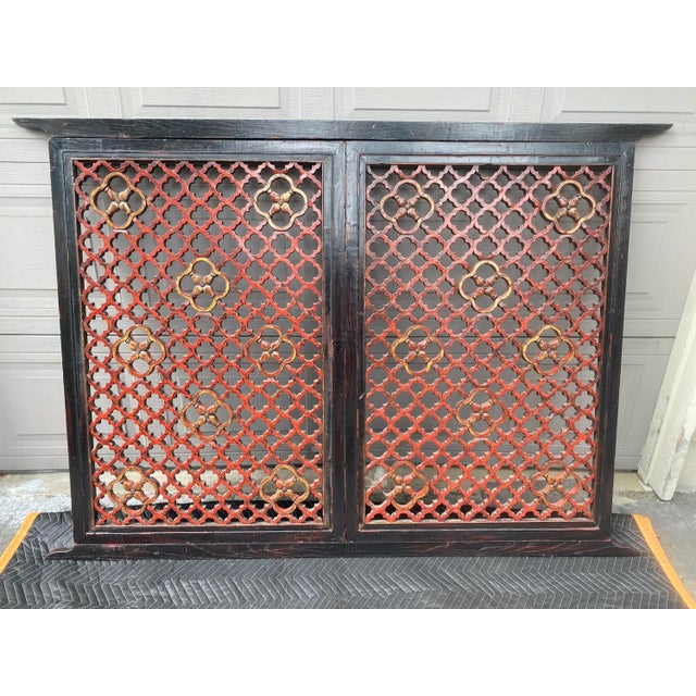 Chinese 19th Century Red Lacquered & Giltwood 2 Panel Wall Screen For Sale - Image 11 of 11