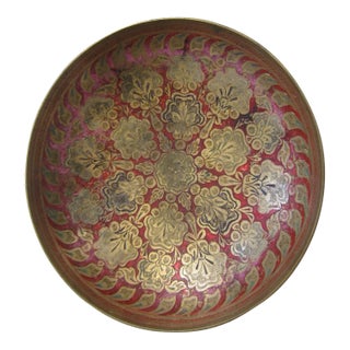 Vintage Indian Decorative Painted Brass Bowl For Sale