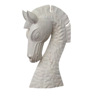 Hand Carved Mid Century Etruscan Style Horse Bust For Sale