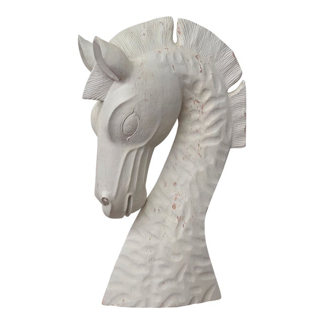 Hand Carved Mid Century Etruscan Style Horse Bust For Sale