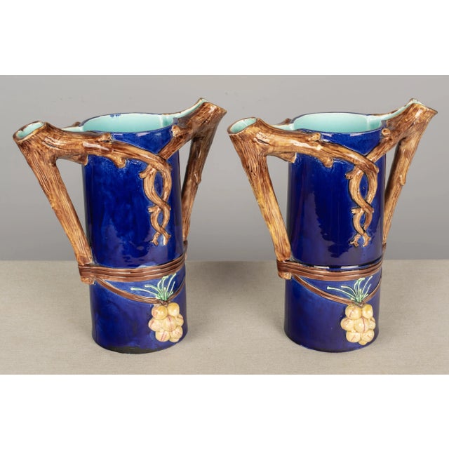 1920s 1920s French Majolica Pitchers or Vases - a Pair For Sale - Image 5 of 10