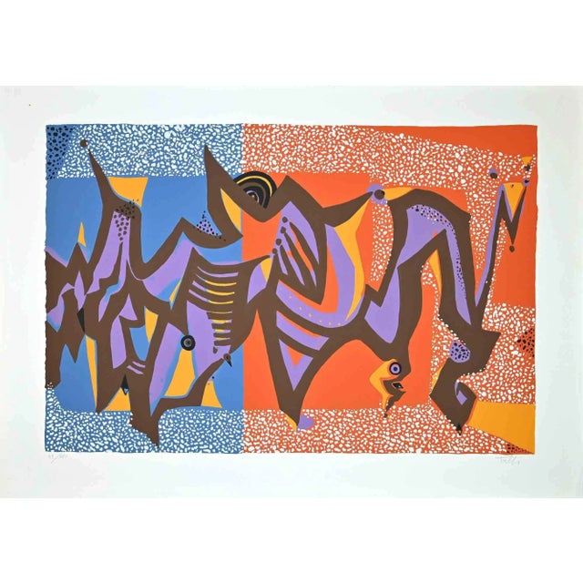 Carnivalesque Composition is a colored screen print on paper, realized in the 1970s by the Italian artist Wladimiro Tulli....