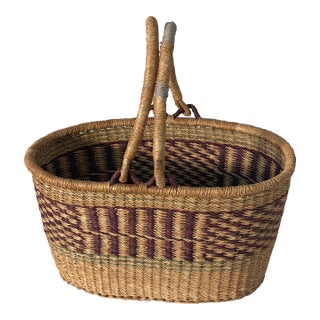 Antique Handwoven French Market Basket For Sale