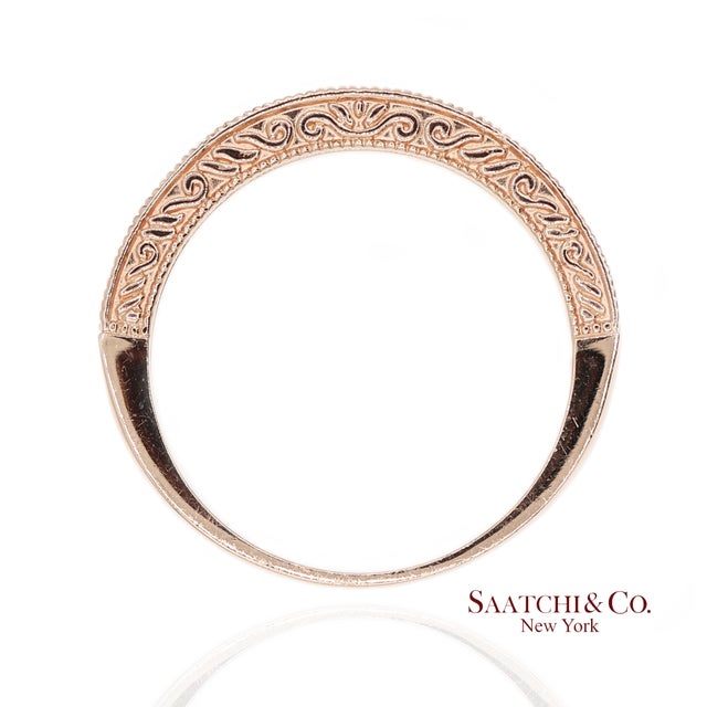 Early 21st Century 14k 585 Solid Rose Gold Side Engraving Natural Diamond Band Ring, Size 8 For Sale - Image 5 of 12