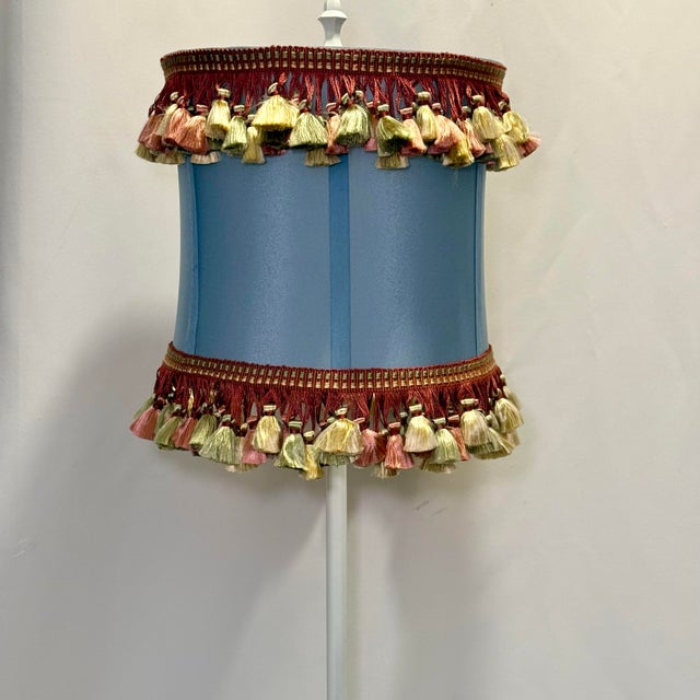Vintage White Lacquered Berman Camel Lamp With Custom Tassel Fringe Shade - Newly Painted For Sale - Image 10 of 13
