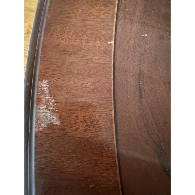 Ethan Allen 18th Century Chippendale Style Banded Mahogany Oval Coffee Table With Claw and Ball Feet For Sale - Image 15 of 16